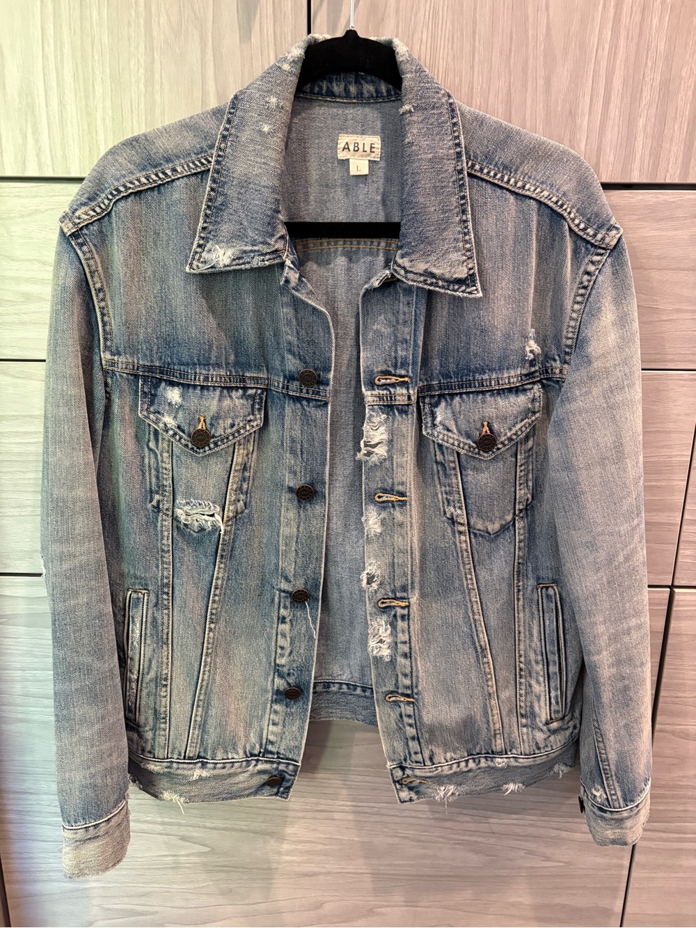 ABLE distressed denim jacket- size L
